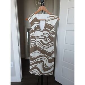 Trina Turk Sleeveless Sheath Dress Fitted Brown White Swirls Size 2